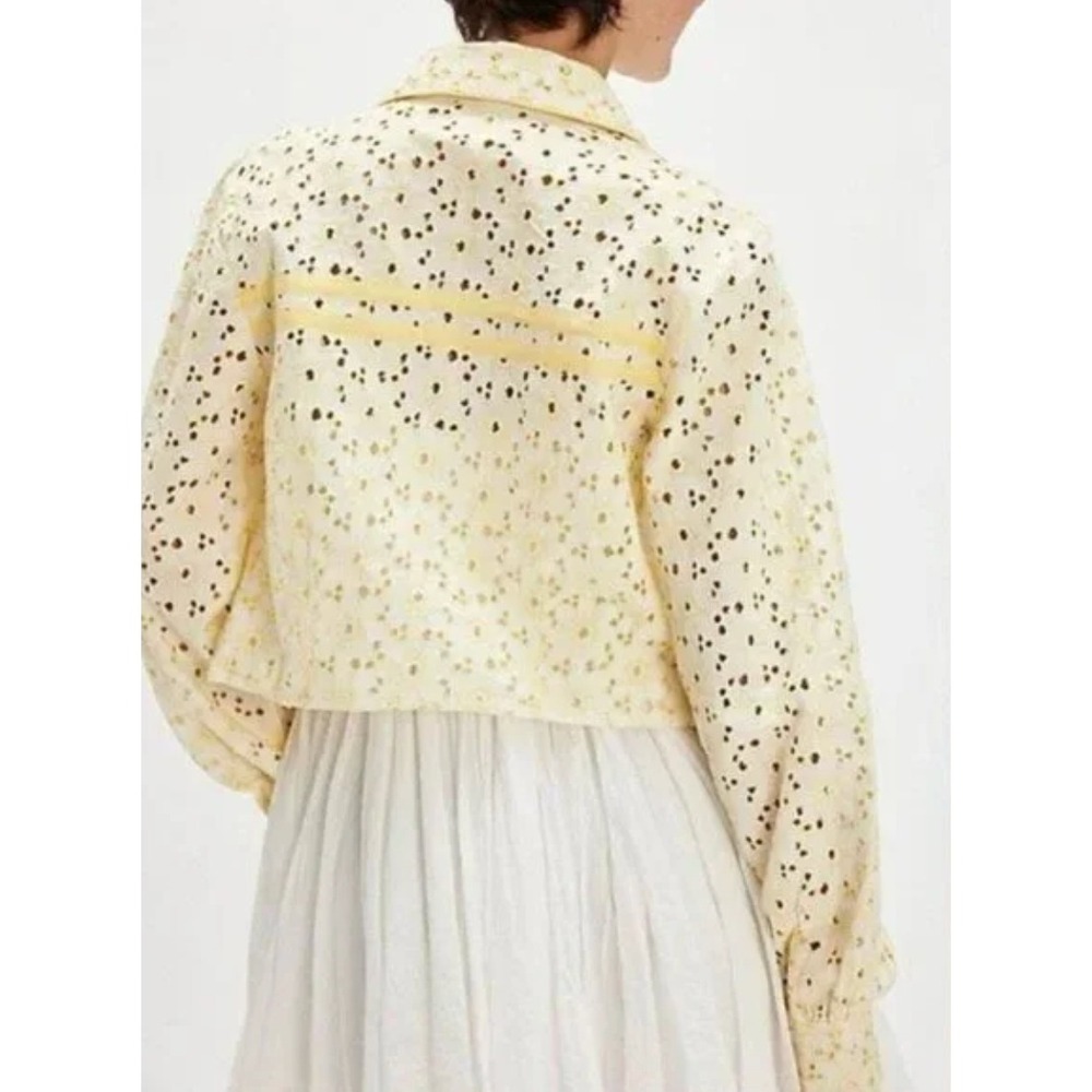 Free People Dream A Little Dream Yellow Sunflower Eyelet Lace Crop Shirt NWT S - Picture 2 of 14
